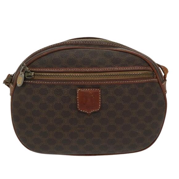 CELINE Macadam Canvas Shoulder Bag Pvc Leather Brown Gold - Picture 2 of 13